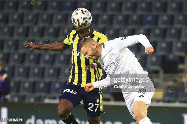 Mame Baba Thiam of Fenerbahce in action against Nejc Skubic of Ittifak Holding Konyaspor during Turkish Super Lig soccer match between Fenerbahce and...