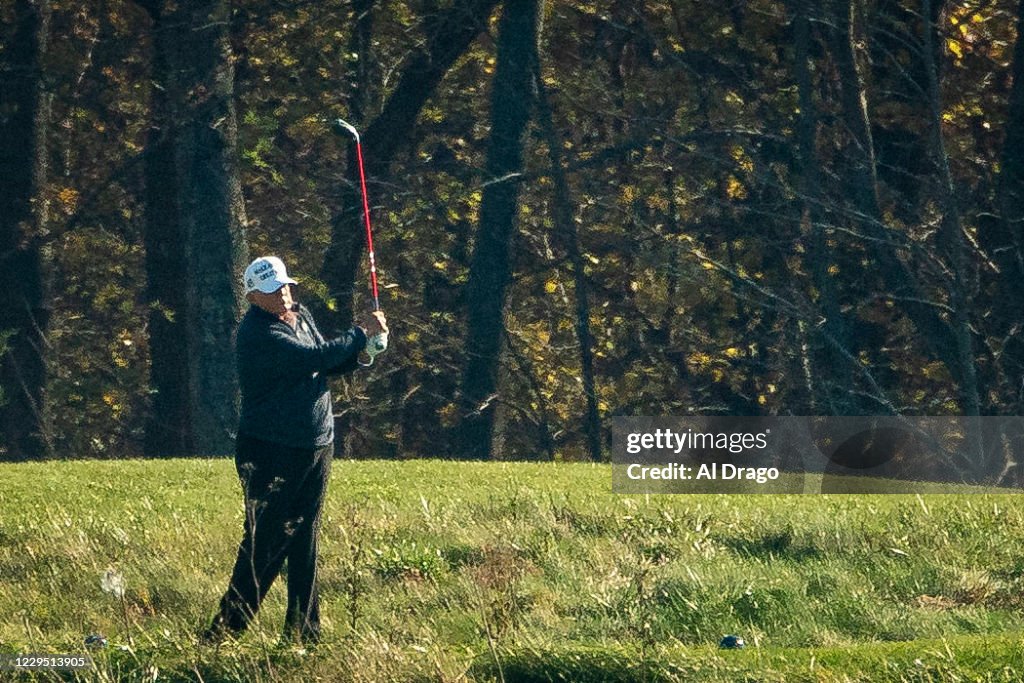 President Trump Golfs In Sterling, Virginia