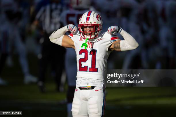 Donald Clay of the Southern Methodist Mustangs reacts after a fourth down stop against the Temple Owls in the fourth quarter quarter at Lincoln...