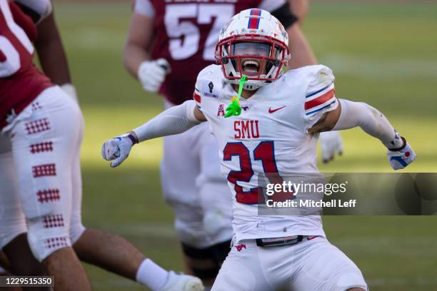 Donald Clay of the Southern Methodist Mustangs reacts after a fourth down stop against the Temple Owls in the fourth quarter quarter at Lincoln...