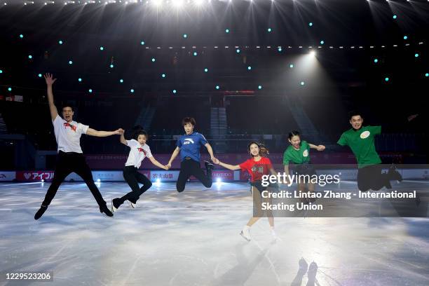 Wang Shiyue and Liu Xinyu, Chen Hongyi, Jin Boyang, Peng Cheng and Jin Yang of China pose for a photo after they perform in the gala exhibition on...