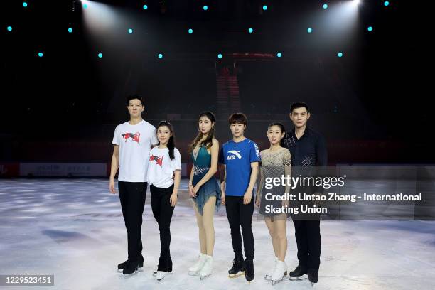 Wang Shiyue and Liu Xinyu, Chen Hongyi, Jin Boyang, Peng Cheng and Jin Yang of China pose for a photo after they perform in the gala exhibition on...