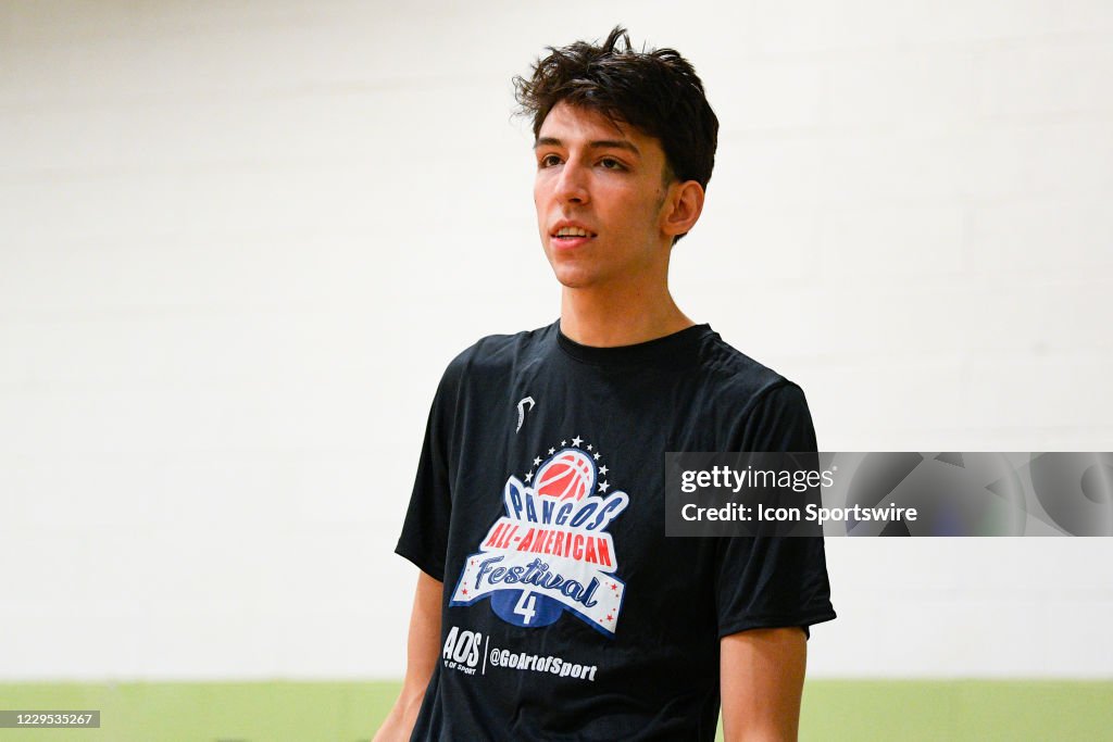 Chet Holmgren, from Minnehaha High School, looks on during the Pangos