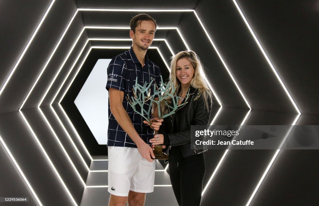 Winner Daniil Medvedev of Russia and his wife Daria Medvedeva pose