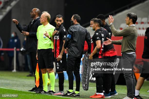 Alexis CLAUDE-MAURICE of Nice and Patrick VIEIRA of Nice during the Ligue 1 match between OGC Nice and AS Monaco at Allianz Riviera on November 8,...