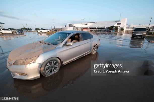 The Ramon Villeda Morales airport is seen after it was flooded by Tropical Storm Eta on November 8, 2020 in San Pedro Sula, Honduras. Eta entered...