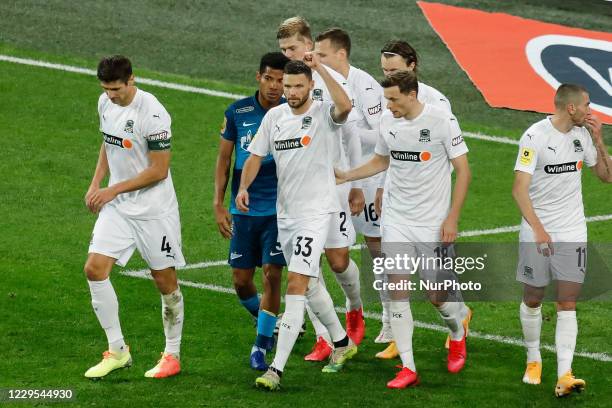 Marcus Berg of Krasnodar celebrates his goal during the Russian Premier League match between FC Zenit Saint Petersburg and FC Krasnodar on November...