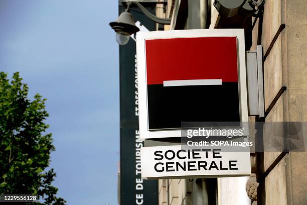 View of the Societe Generale bank sign. Impacted by the Covid-19 pandemic, the Societe Generale announces the net elimination of 640 jobs in France.