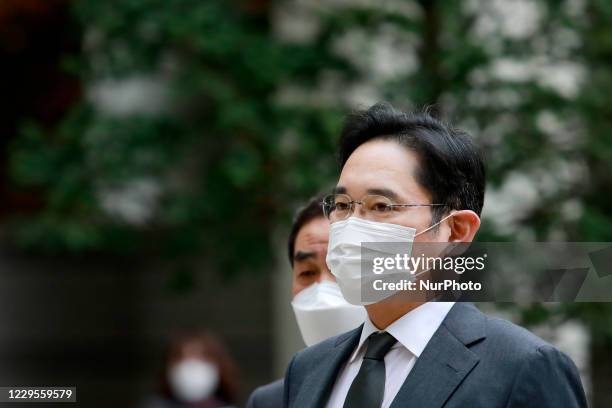 Samsung Electronics Vice Chairman Jay Y. Lee arrives at the Seoul High Court for a trial on November 09, 2020 in Seoul, South Korea. Jay Y. Lee has...