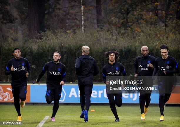 Dutch national football team attend a training session in Zeist, the Netherlands, on November 10 on the eve of the international friendly football...