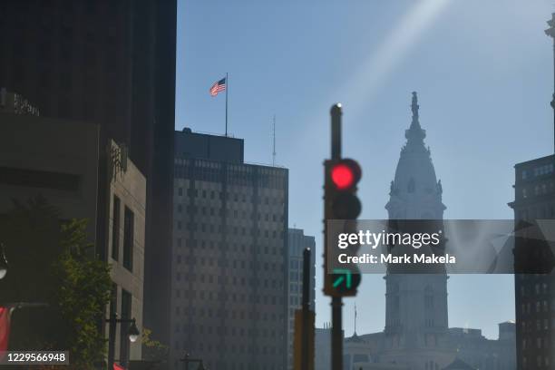 Philadelphia City Hall is seen seven days after the general election where votes are still being counted at the nearby convention center on November...