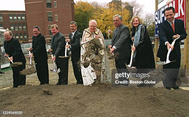 From left, Msg. Michael Groden, Director of planning office for the Archdiocese of Boston, Fr. Fred Murphy, Director of Cathedral, Terry Murray, Gov....