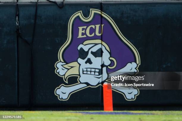 The East Carolina Pirates logo on the field at the College Football game between the Tulane Green Wave and the East Carolina Pirates on November 7 at...