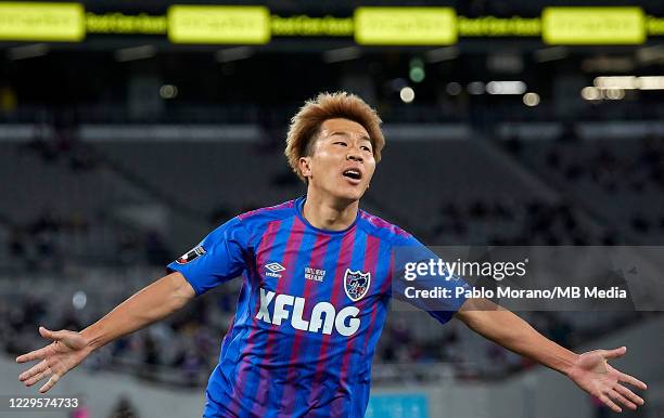 Kensuke Nagai of FC Tokyo celebrates after scoring a goal during the J.League Meiji Yasuda J1 match between FC Tokyo and Consadole Sapporo at...