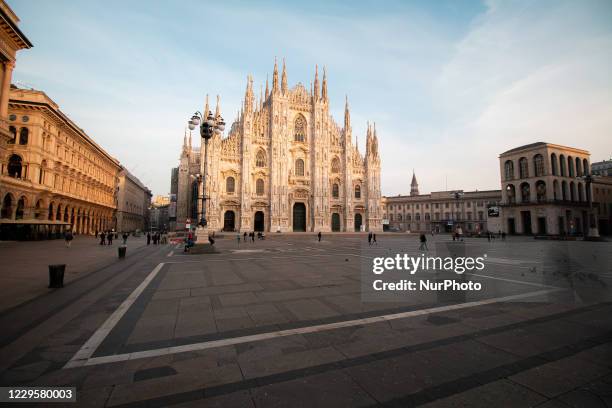 General view of Piazza Del Duomo during the new Lockdown in Lombardy red zone imposed by Italian Government against Coronavirus pandemic on November...