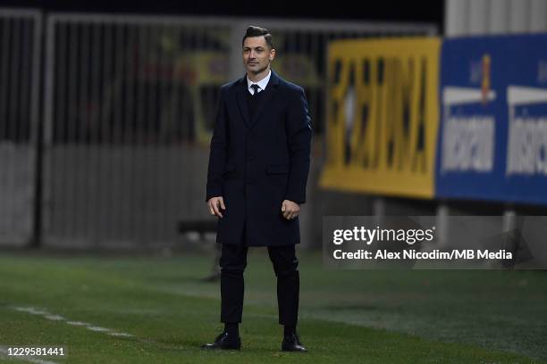 Mirel Radoi head coach of Romania reacts during the international friendly match between Romania and Belarus at Ilie Oana stadium on November 11,...