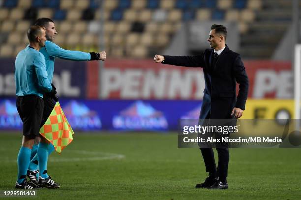 Mirel Radoi head coach of Romania reacts during the international friendly match between Romania and Belarus at Ilie Oana stadium on November 11,...