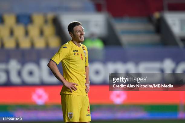 Bogdan Mitrea of Romania in action during the international friendly match between Romania and Belarus at Ilie Oana stadium on November 11, 2020 in...