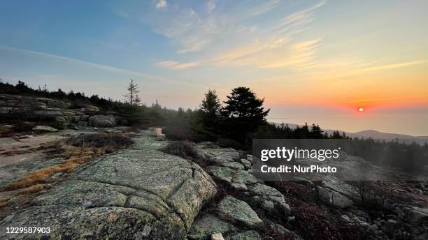 Cadillac Mountain located on Mount Desert Island, in Acadia National Park, Maine.