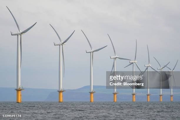 Offshore wind turbines at the Teesside wind farm near Redcar in Teesside, U.K, on Wednesday, Nov. 11, 2020. The U.K. Economy expanded the most on...