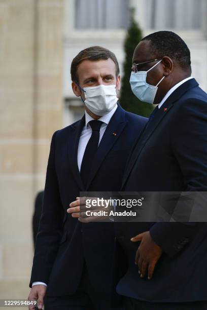 The President of the French Republic, Emmanuel Macron receives Mr. Macky Sall , President of the Republic of Senegal for a working meeting at the...