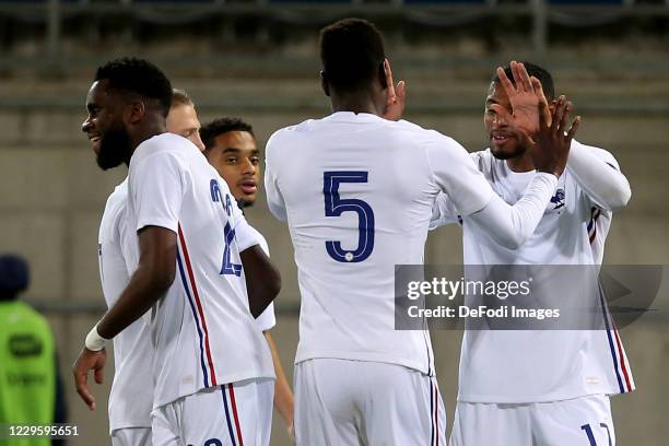 Jeff Reine-Adelaide of France U21 celebrates after scoring his team's fourth goal with teammates during the UEFA Euro Under 21 Qualifier match...