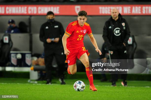 Daniel James of Wales in action during the international friendly match between Wales and USA at the Liberty Stadium on November 12, 2020 in Swansea,...