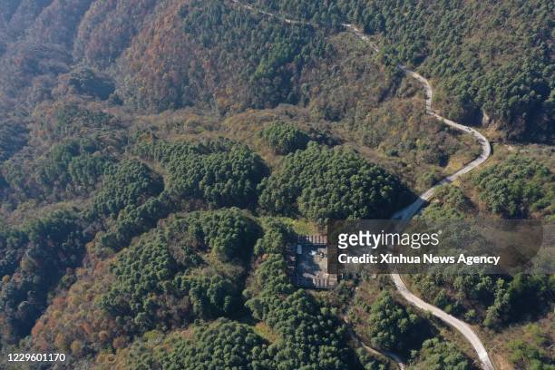 Nov. 12, 2020 -- Aerial photo taken on Nov. 12, 2020 shows the view of Leigong Mountain National Forest Park in Leishan County of Qiandongnan Miao...