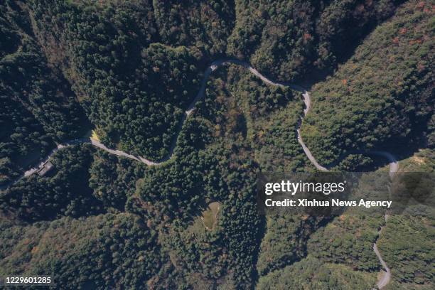 Nov. 12, 2020 -- Aerial photo taken on Nov. 12, 2020 shows the view of Leigong Mountain National Forest Park in Leishan County of Qiandongnan Miao...