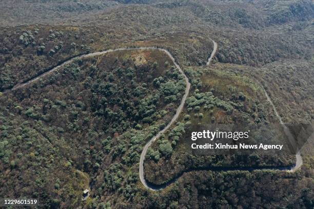 Nov. 12, 2020 -- Aerial photo taken on Nov. 12, 2020 shows the view of Leigong Mountain National Forest Park in Leishan County of Qiandongnan Miao...