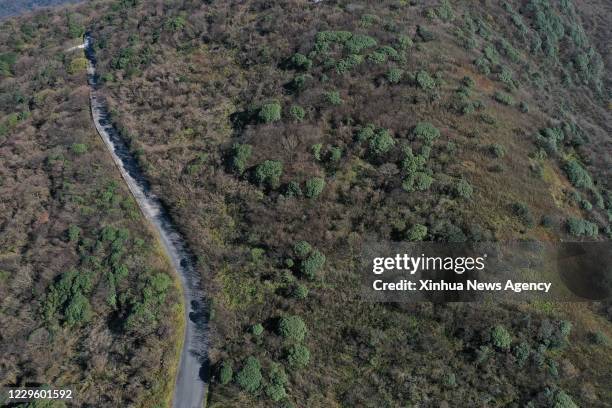 Nov. 12, 2020 -- Aerial photo taken on Nov. 12, 2020 shows the view of Leigong Mountain National Forest Park in Leishan County of Qiandongnan Miao...