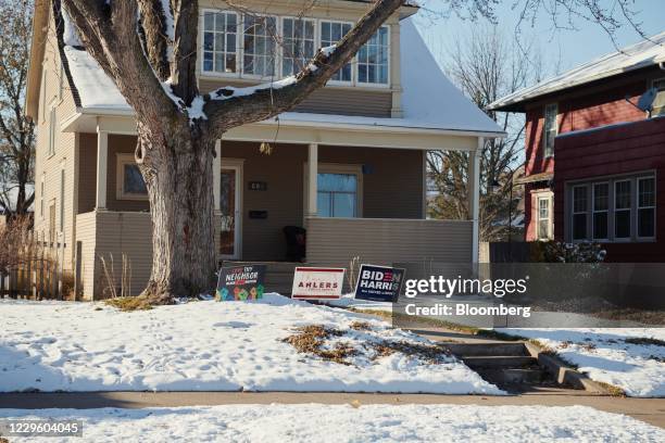 Biden Harris campaign sign outside a home in Sioux Falls, South Dakota, U.S., on Thursday, Nov. 12, 2020. The South Dakota Department of Health...