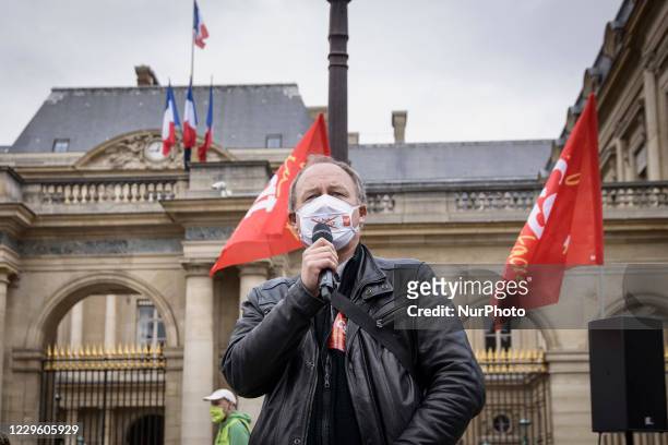 Several unions representing musicians and workers of the performing arts protest in Paris to demand support from the government for their categories,...