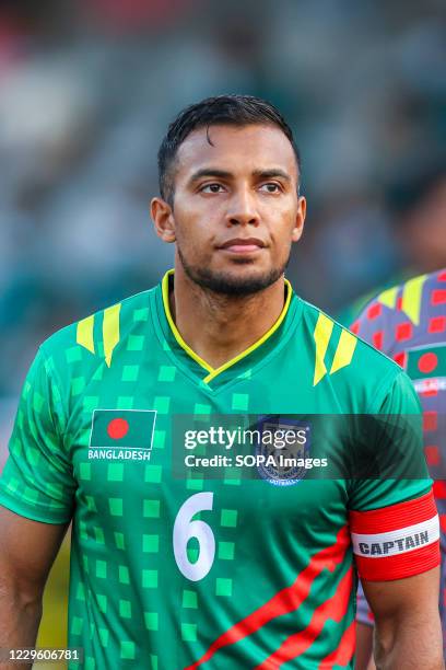 Bangladeshi Captain Jamal Bhuyan seen during the First FIFA friendly match between Bangladesh and Nepal at Bangabandhu National Stadium in Dhaka. .