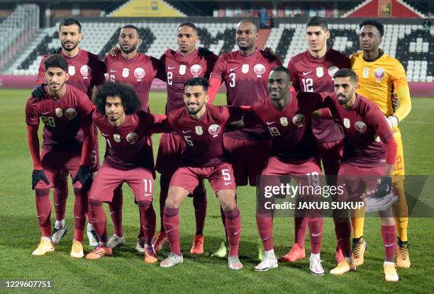 Qatar's national football team, Qatar's midfielder Mohammed Waad Abdulwahab, Qatar's forward Akram Afif, Qatar's defender Tarek Salman, Qatar's...