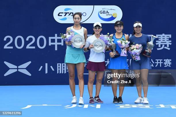 Zhu Lin of China and Han Xinyun of China celebrates after winning their Women's doubles final match against Zheng Saisai of China and Zhang Ying of...