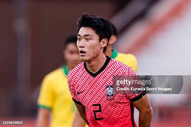 Kang Yoonseong of Korea Republic in action during the match between Brazil U23 and Korea Republic U23 at Al Salam Stadium on November 14, 2020 in...
