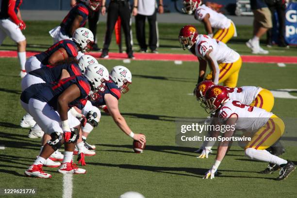 Arizona Wildcats offense lines up against the USC Trojans defense during a college football game between the USC Trojans and Arizona Wildcats on...