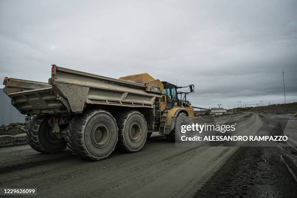 Truck loaded with minerals drives at the Terrafame extraction nickel and cobalt mine operation in Sotkamo, Finland, on September 23, 2020. - The...