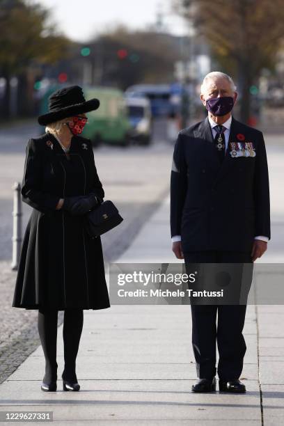 Prince Charles, Prince of Wales and Camilla, Duchess of Cornwall arrive to lay a wreath at the Neue Wache memorial to victims of war and tyranny on...