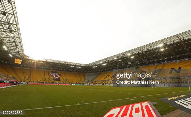 General view during the 3. Liga match between SG Dynamo Dresden and TSV 1860 Muenchen at Rudolf-Harbig-Stadion on November 15, 2020 in Dresden,...