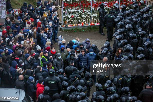 Opposition supporters attend a rally to protest against the Belarus presidential election results in Minsk, on November 15, 2020. - Belarusians took...