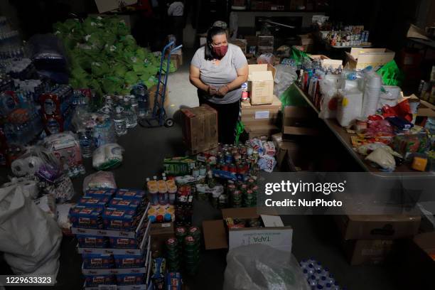 Worker at the Casa de Tabasco Carlos Pellicer located in Mexico City, during the classification of provisions and non-perishable food before the...