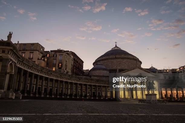 View of Piazza Plebiscito during the first day of the Red Zone in Naples, Italy, November 15, 2020. As of today the Campania region is Zona Rossa...