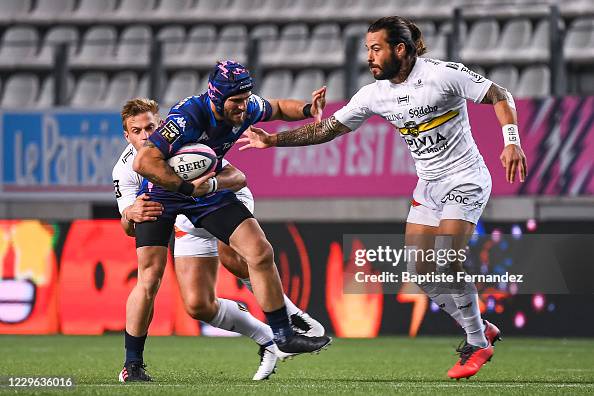 Alex ARRATE of Stade Francais and Pierre AGUILLON of La Rochelle