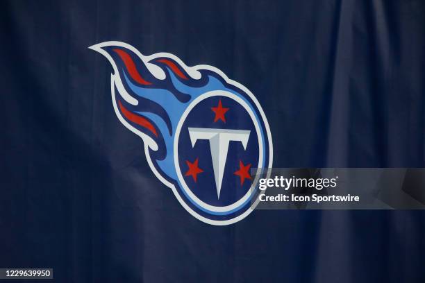 The Tennessee Titans logo on display in game action during a NFL game between the Indianapolis Colts and the Tennessee Titans on November 12, 2020 at...