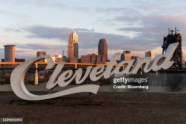 Destination Cleveland Script sign in Cleveland, Ohio, U.S., on Saturday, Nov. 14, 2020. On Sunday, the Ohio Department of Health reported a total of...