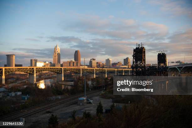 Buildings in downtown Cleveland, Ohio, U.S., on Saturday, Nov. 14, 2020. On Sunday, the Ohio Department of Health reported a total of 298,096 cases...