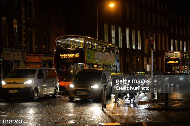 Evening traffic in the center of Dublin. On Monday, November 16 in Dublin, Ireland.
