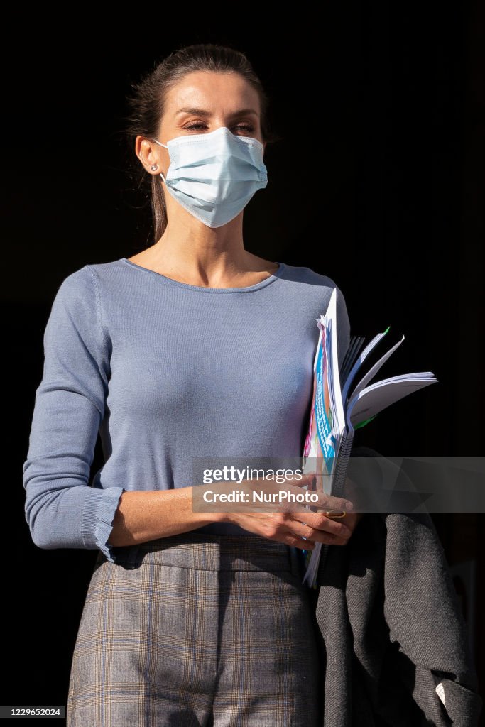 Queen Letizia Of Spain Arrives To A Meeting With UNICEF Spain